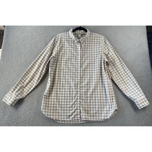 Garnet Hill Signature Shirt Womens 12 Organic Pima Cotton Brown Check Button